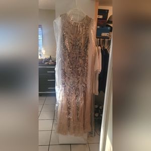 Mother of the bride,  Embroidered Cap Sleeve Dress with Mesh Godets